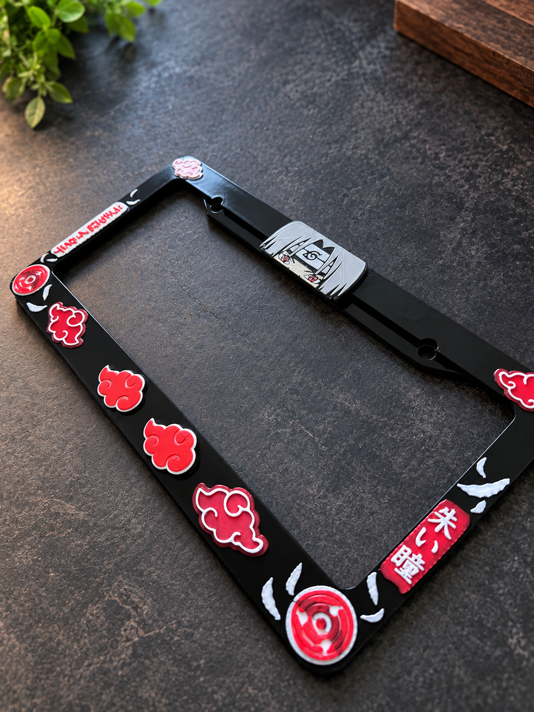 3D Printed Inspired Anime Red Cloud License Plate Metal Frame – Unique Car Mod Accessory, Custom Gift for Car Show