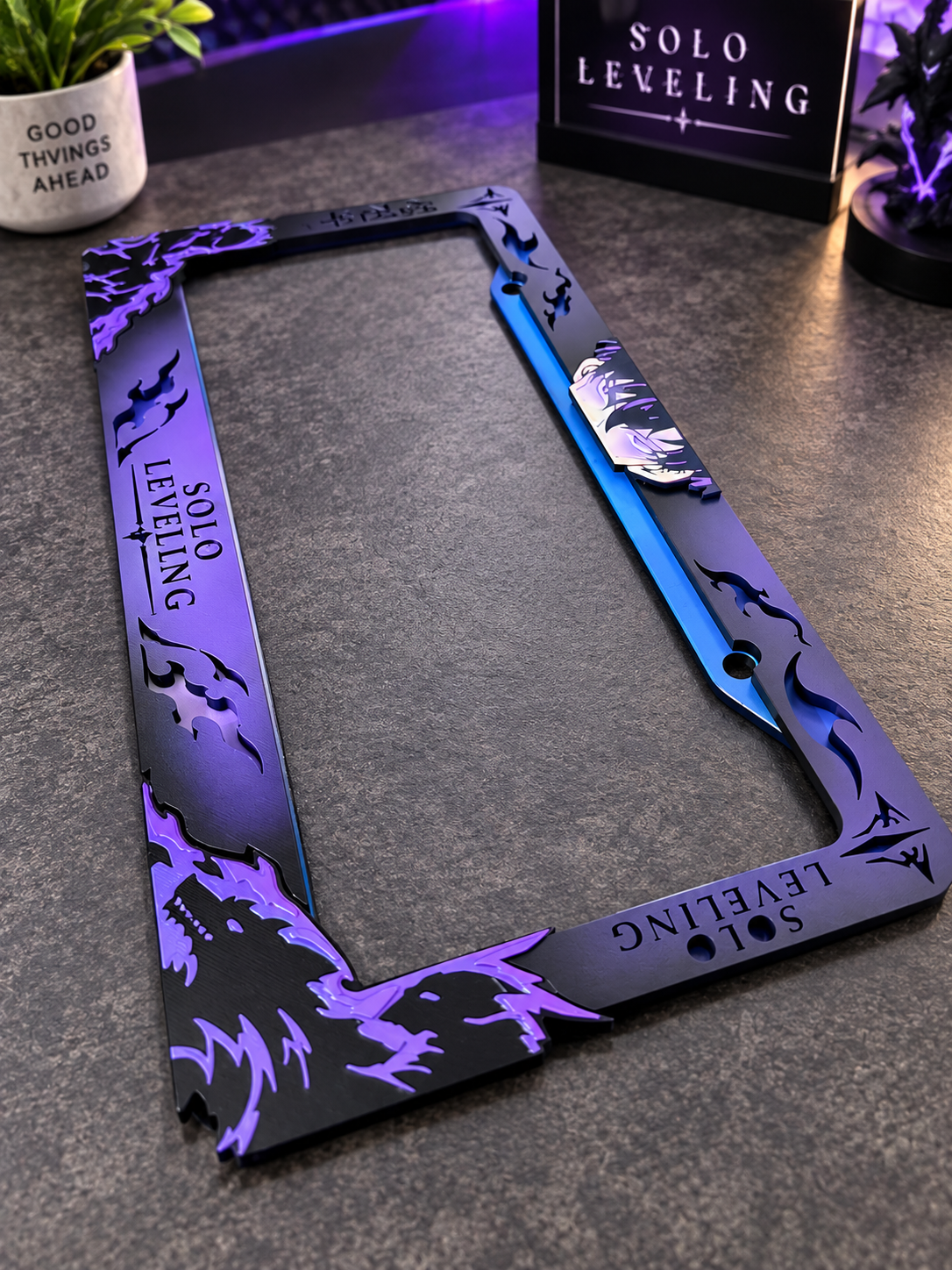3D Printed Inspired Shadow Monarch Leveling License Plate Metal Frame – Unique Car Mod Accessory, Custom Gift for Car Show, Gift for Him for