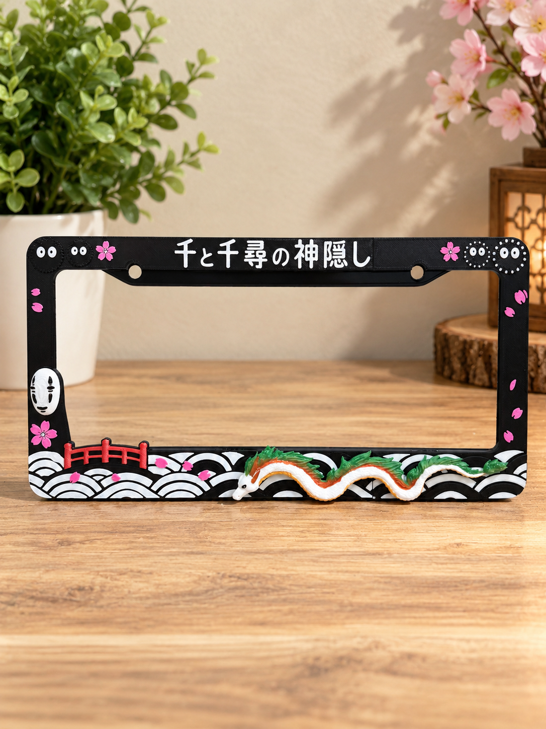 3D Printed Inspired Anime Soot Sprites Stud Ghibli License Plate Metal Frame – Handpaint-Unique Car Mod Accessory, Custom Gift for Car Show