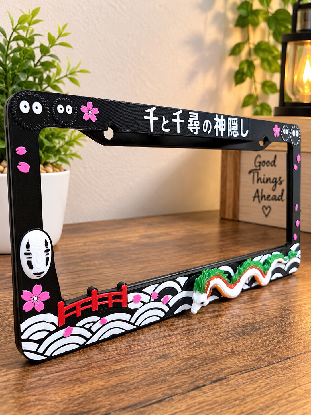 3D Printed Inspired Anime Soot Sprites Stud Ghibli License Plate Metal Frame – Handpaint-Unique Car Mod Accessory, Custom Gift for Car Show