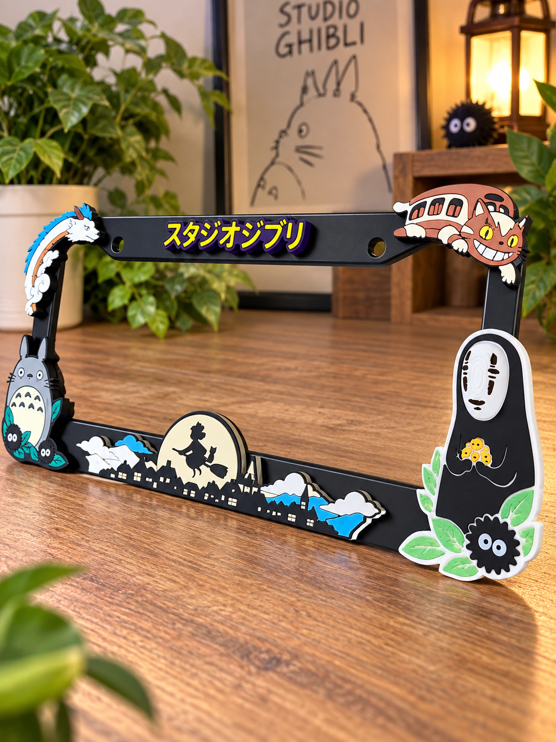 3D Printed Inspired Anime Totoro No Face Ghibli Studio License Plate Metal Frame – Handpaint-Unique Car Mod Accessory, Custom Gift