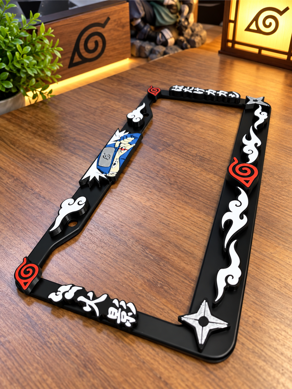 3D Printed Inspired Anime Red Cloud License Plate Metal Frame – Unique Car Mod Accessory, Custom Gift for Car Show
