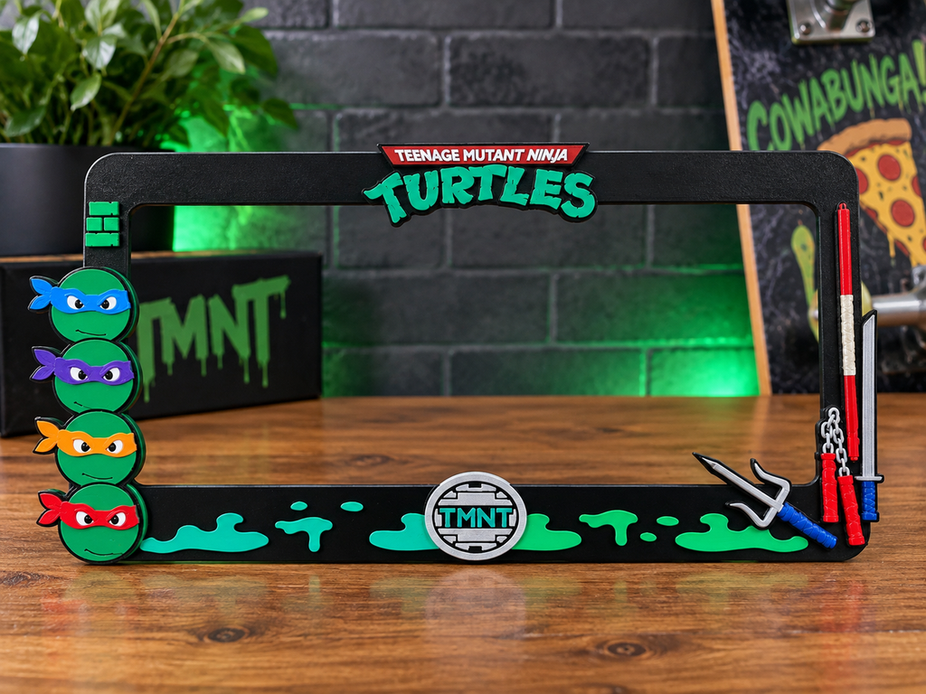 3D Printed TMNT License Plate Metal Frame – Unique Car Mod Accessory, Custom Gift for Car Show, Gift for Him for Her