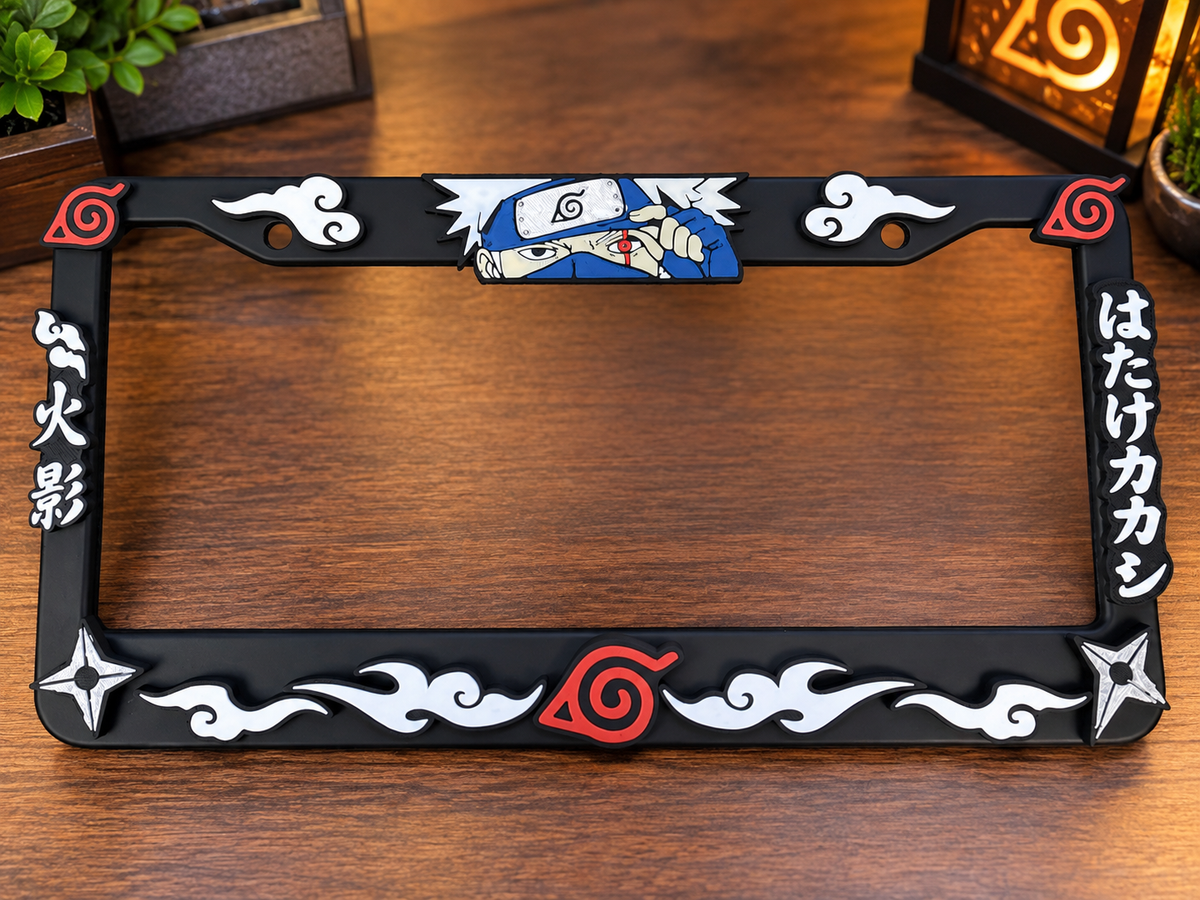 3D Printed Inspired Anime Red Cloud License Plate Metal Frame – Unique Car Mod Accessory, Custom Gift for Car Show