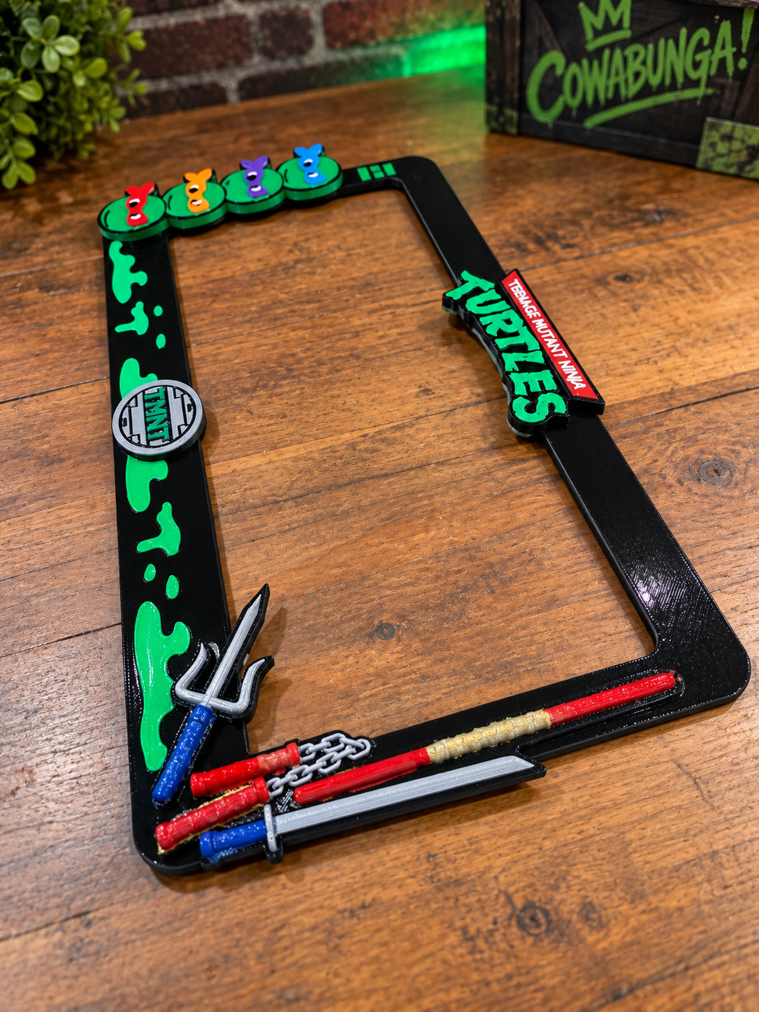 3D Printed TMNT License Plate Metal Frame – Unique Car Mod Accessory, Custom Gift for Car Show, Gift for Him for Her