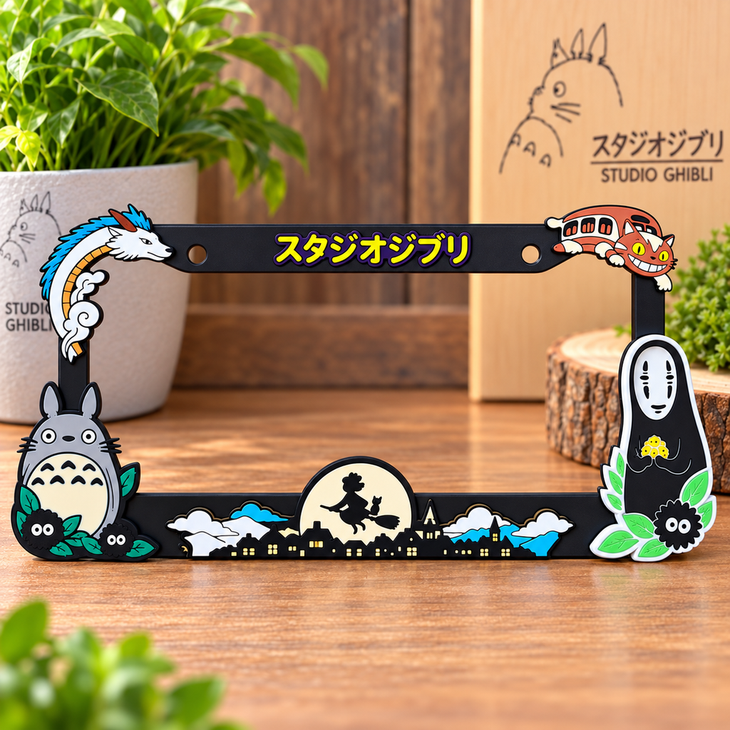 3D Printed Inspired Anime Totoro No Face Ghibli Studio License Plate Metal Frame – Handpaint-Unique Car Mod Accessory, Custom Gift