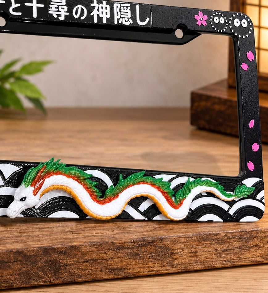3D Printed Inspired Anime Soot Sprites Stud Ghibli License Plate Metal Frame – Handpaint-Unique Car Mod Accessory, Custom Gift for Car Show