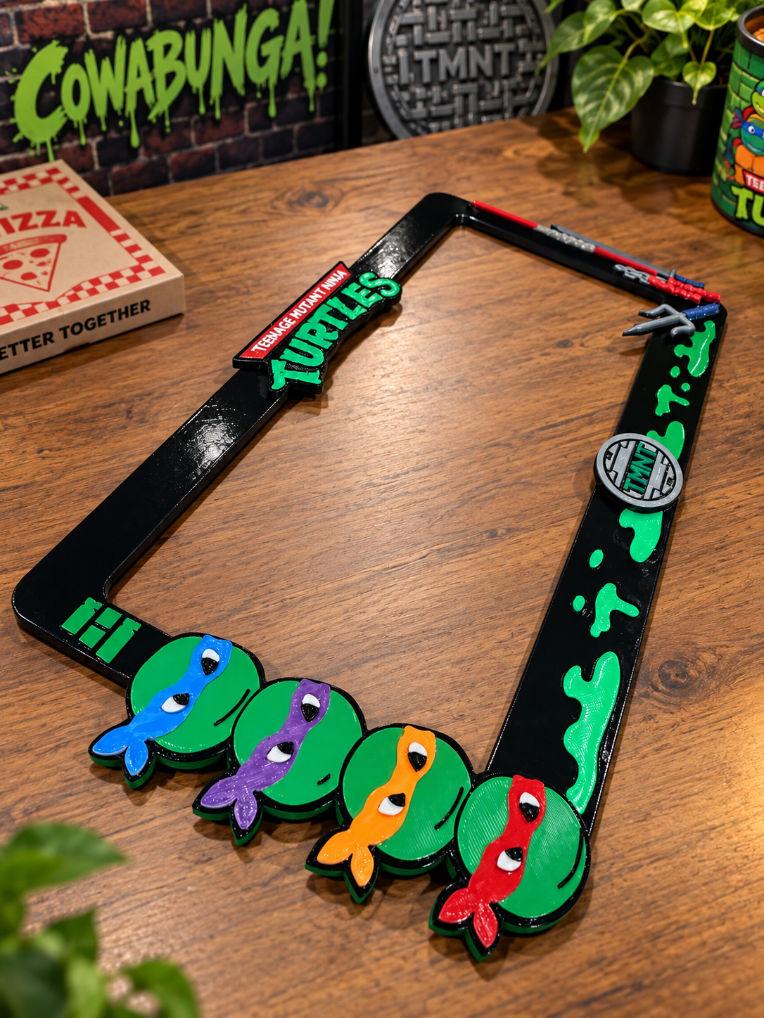 3D Printed TMNT License Plate Metal Frame – Unique Car Mod Accessory, Custom Gift for Car Show, Gift for Him for Her