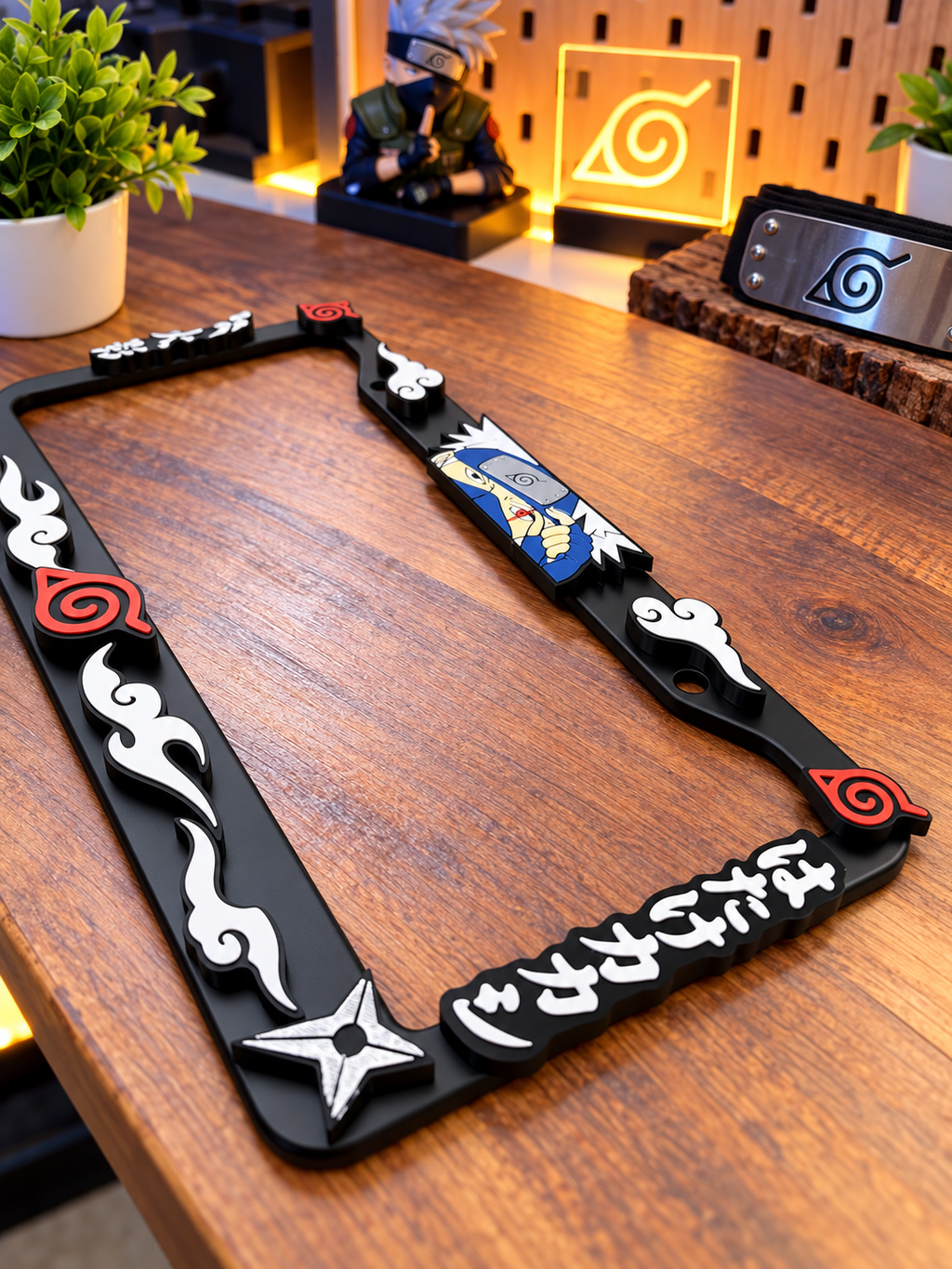 3D Printed Inspired Anime Red Cloud License Plate Metal Frame – Unique Car Mod Accessory, Custom Gift for Car Show
