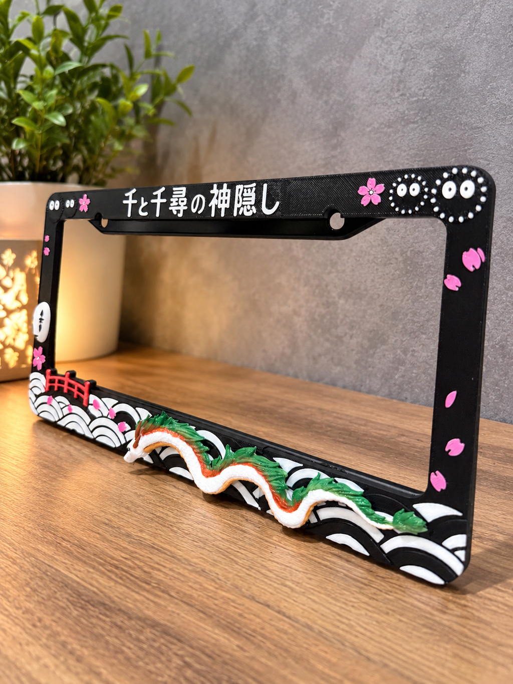 3D Printed Inspired Anime Soot Sprites Stud Ghibli License Plate Metal Frame – Handpaint-Unique Car Mod Accessory, Custom Gift for Car Show