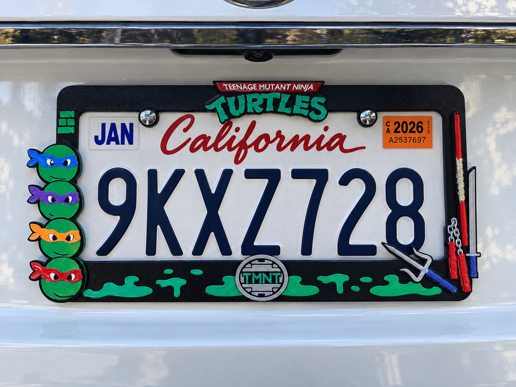 3D Printed TMNT License Plate Metal Frame – Unique Car Mod Accessory, Custom Gift for Car Show, Gift for Him for Her