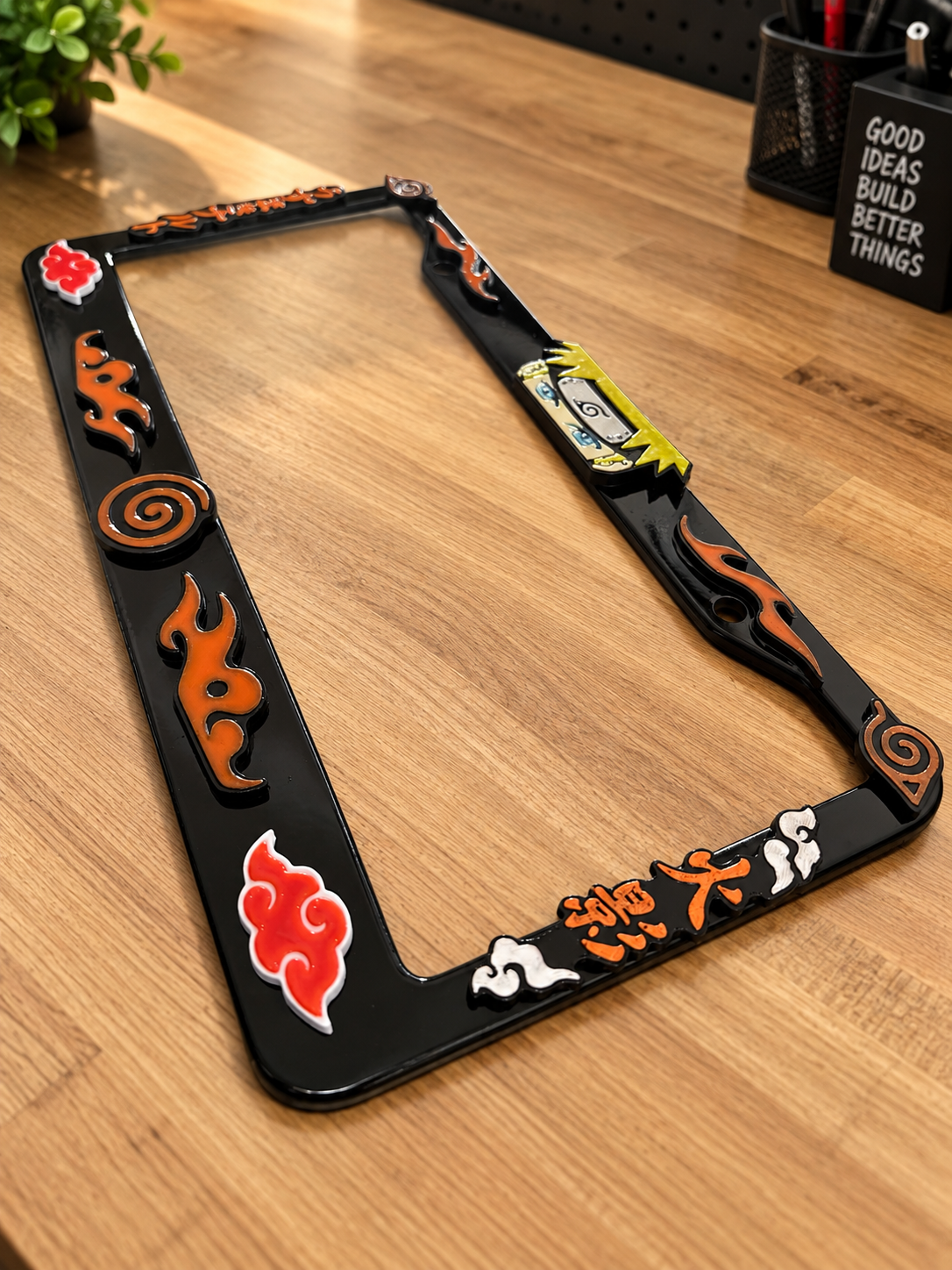 3D Printed Inspired Anime Red Cloud License Plate Metal Frame – Unique Car Mod Accessory, Custom Gift for Car Show