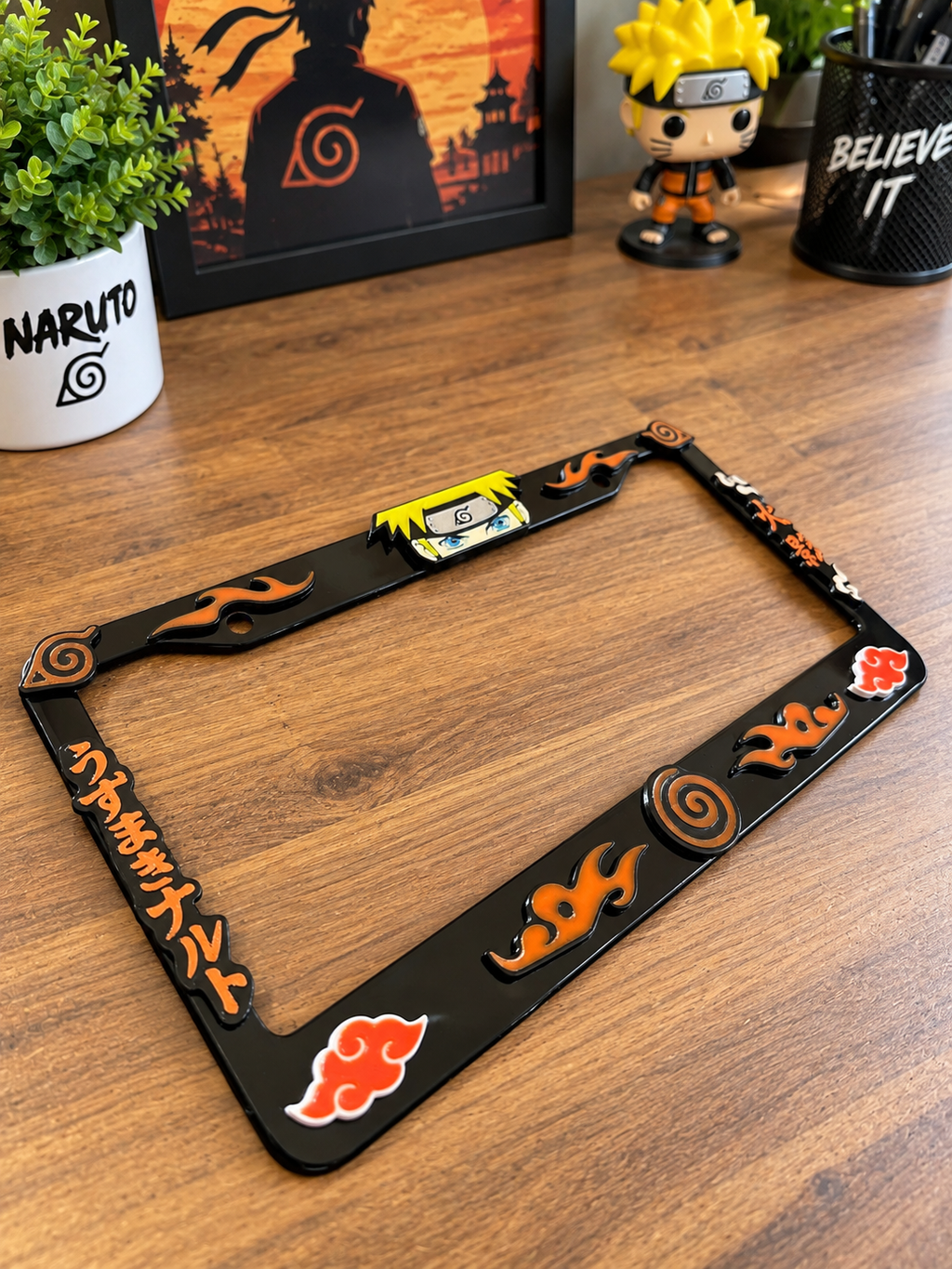 3D Printed Inspired Anime Red Cloud License Plate Metal Frame – Unique Car Mod Accessory, Custom Gift for Car Show