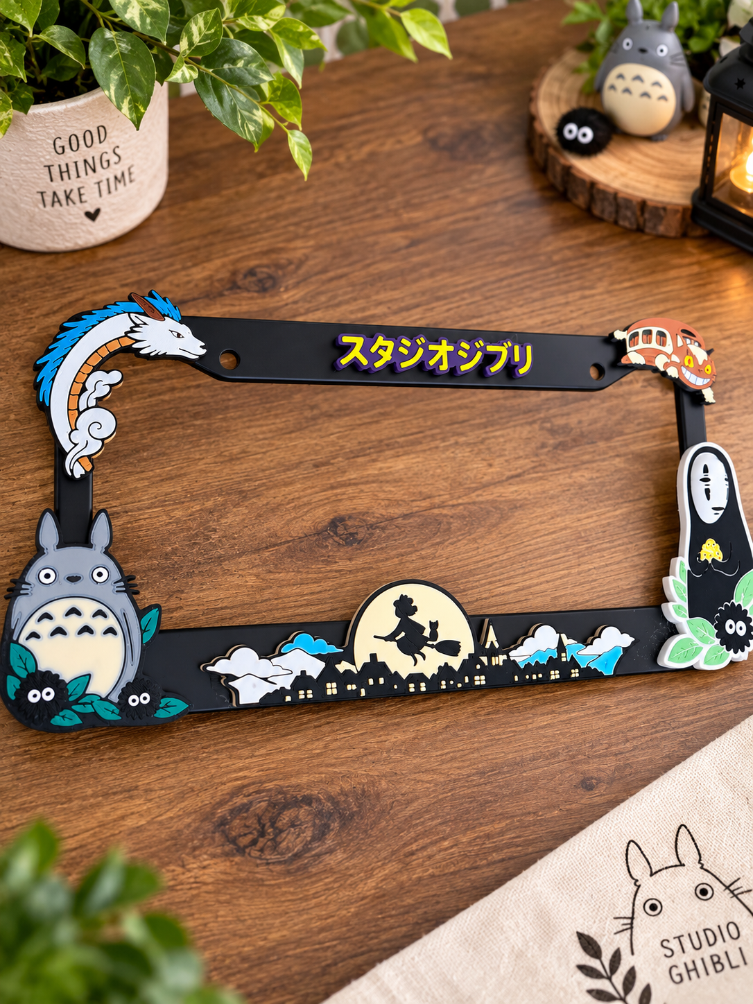 3D Printed Inspired Anime Totoro No Face Ghibli Studio License Plate Metal Frame – Handpaint-Unique Car Mod Accessory, Custom Gift