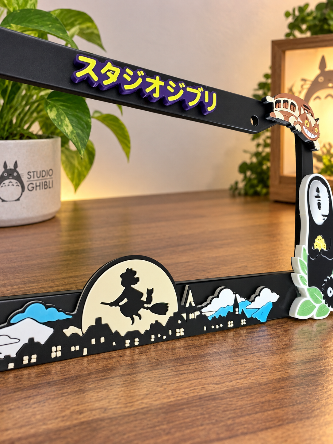 3D Printed Inspired Anime Totoro No Face Ghibli Studio License Plate Metal Frame – Handpaint-Unique Car Mod Accessory, Custom Gift