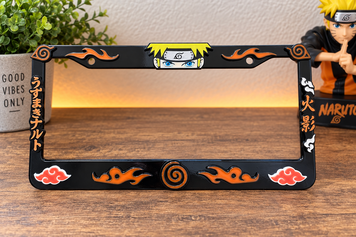 3D Printed Inspired Anime Red Cloud License Plate Metal Frame – Unique Car Mod Accessory, Custom Gift for Car Show