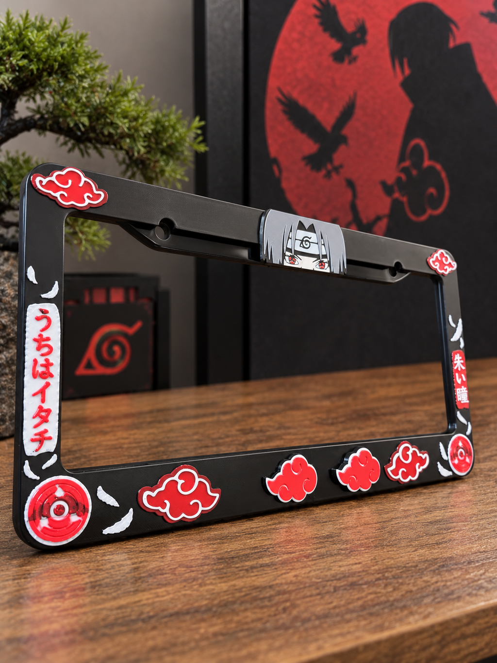 3D Printed Inspired Anime Red Cloud License Plate Metal Frame – Unique Car Mod Accessory, Custom Gift for Car Show