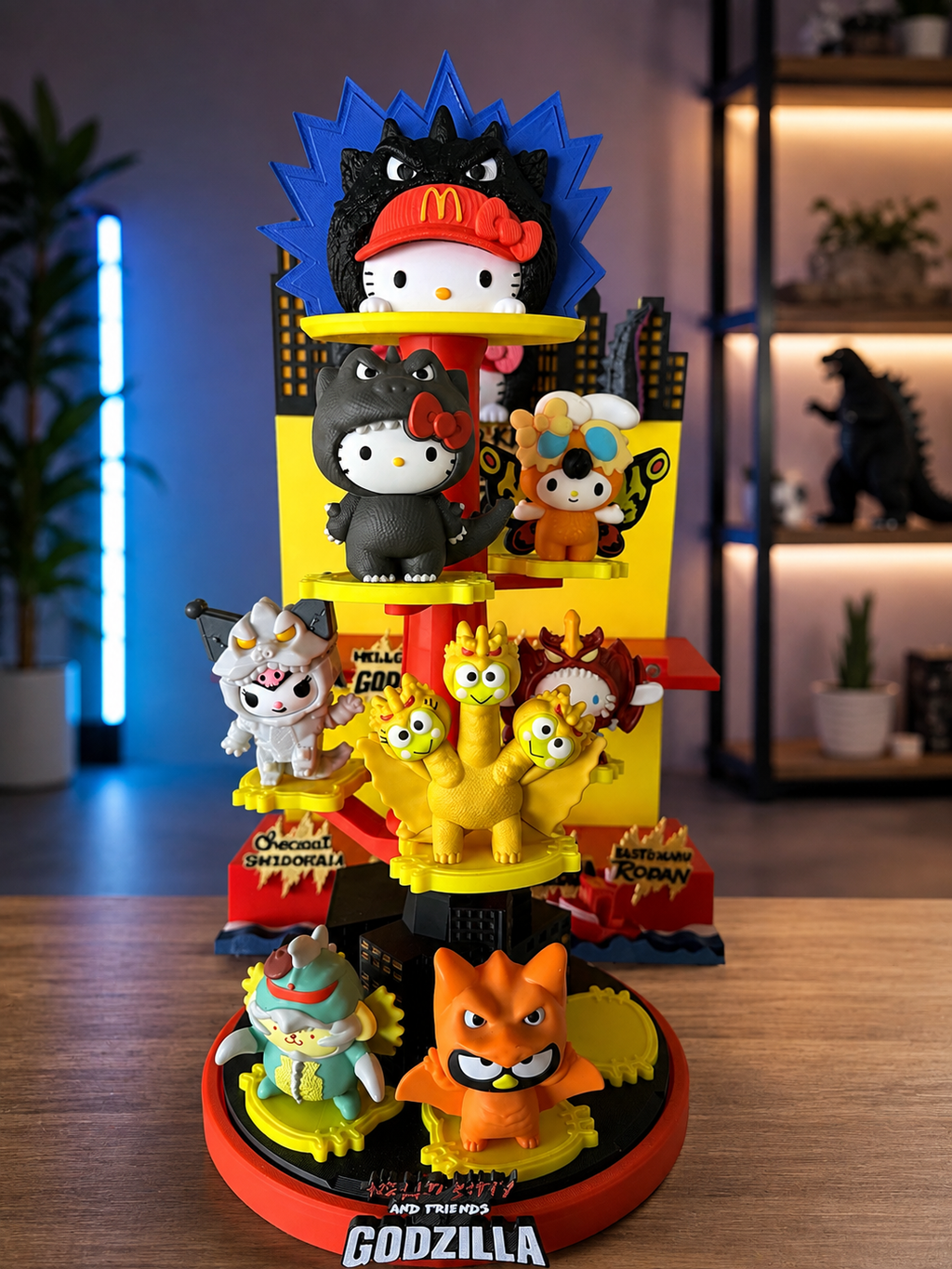 Inspired 3D Printed McDonald's Happy Meal Kitty Godzilla-Gift-Collection( Toys are not included,Shelf Only)